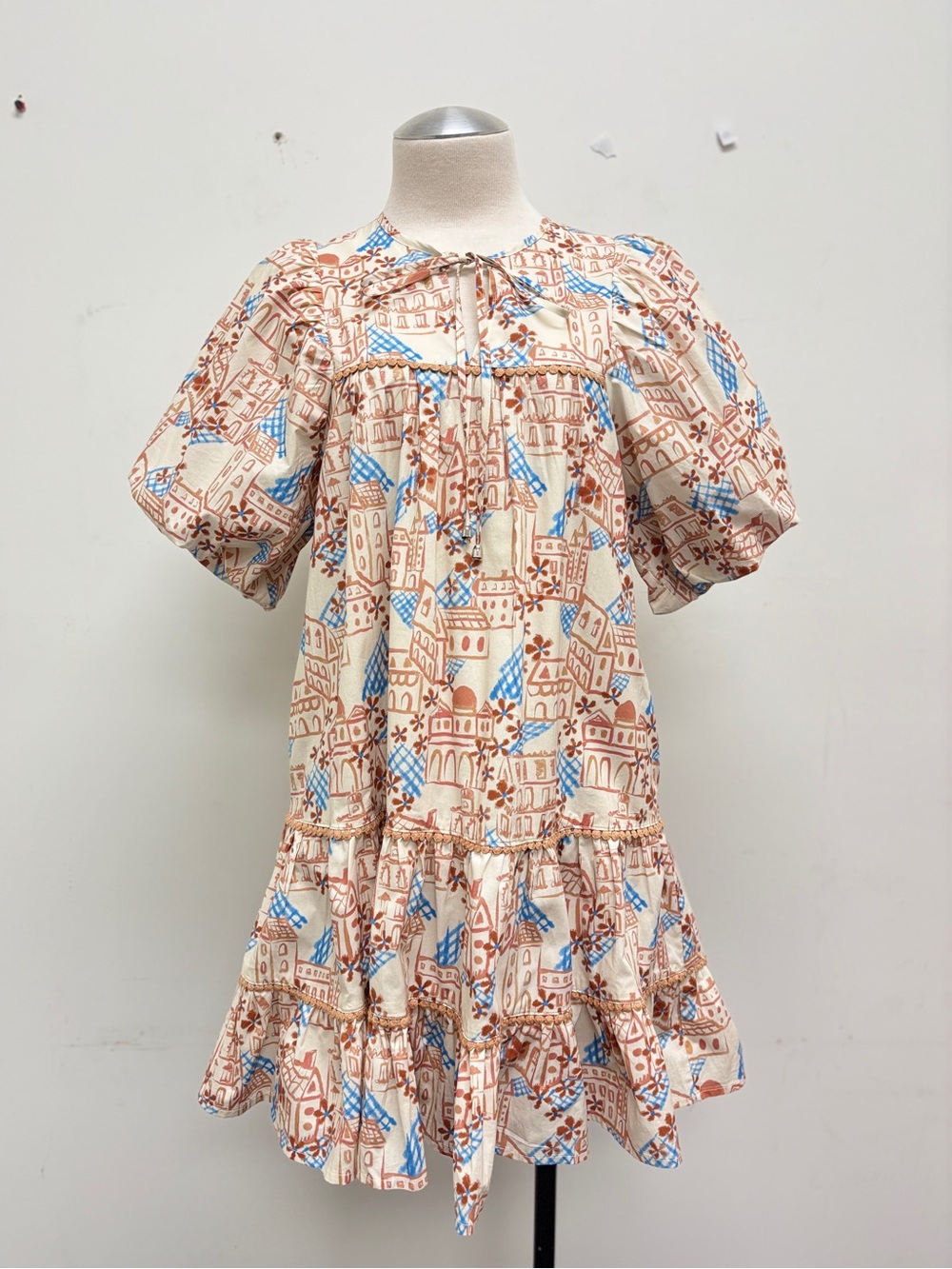 European Village Print Mini Dress